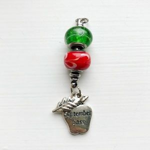 Silver, red & green “September Sass” apple charm